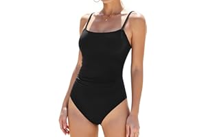 BUAUTY CUPSHE Women Swimsuit One Piece Bathing Suit Square Neck Cutout Back Tummy Control with Adjustable Spaghetti Straps