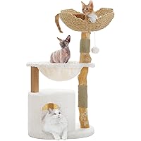 PEQULTI Modern Cat Tree Wood Solid Cat Condo with Big Metal Frame Hammock, Cat Scratching Post for Indoor Cats with Cat Tower