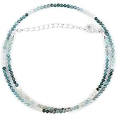 ZEMBIENCE Natural Grandidierite Gemstones Choker Necklace, Micro Faceted Beads, Chakra Healing Crystals, Silver Plated Chain, Birthstones, Women Jewelry, Valentine Gifts, Size 18"