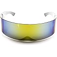 zeroUV - 80s Futuristic Cyclops Cyberpunk Visor Sunglasses with Semi Translucent Mirrored Lens Shield Sunglasses