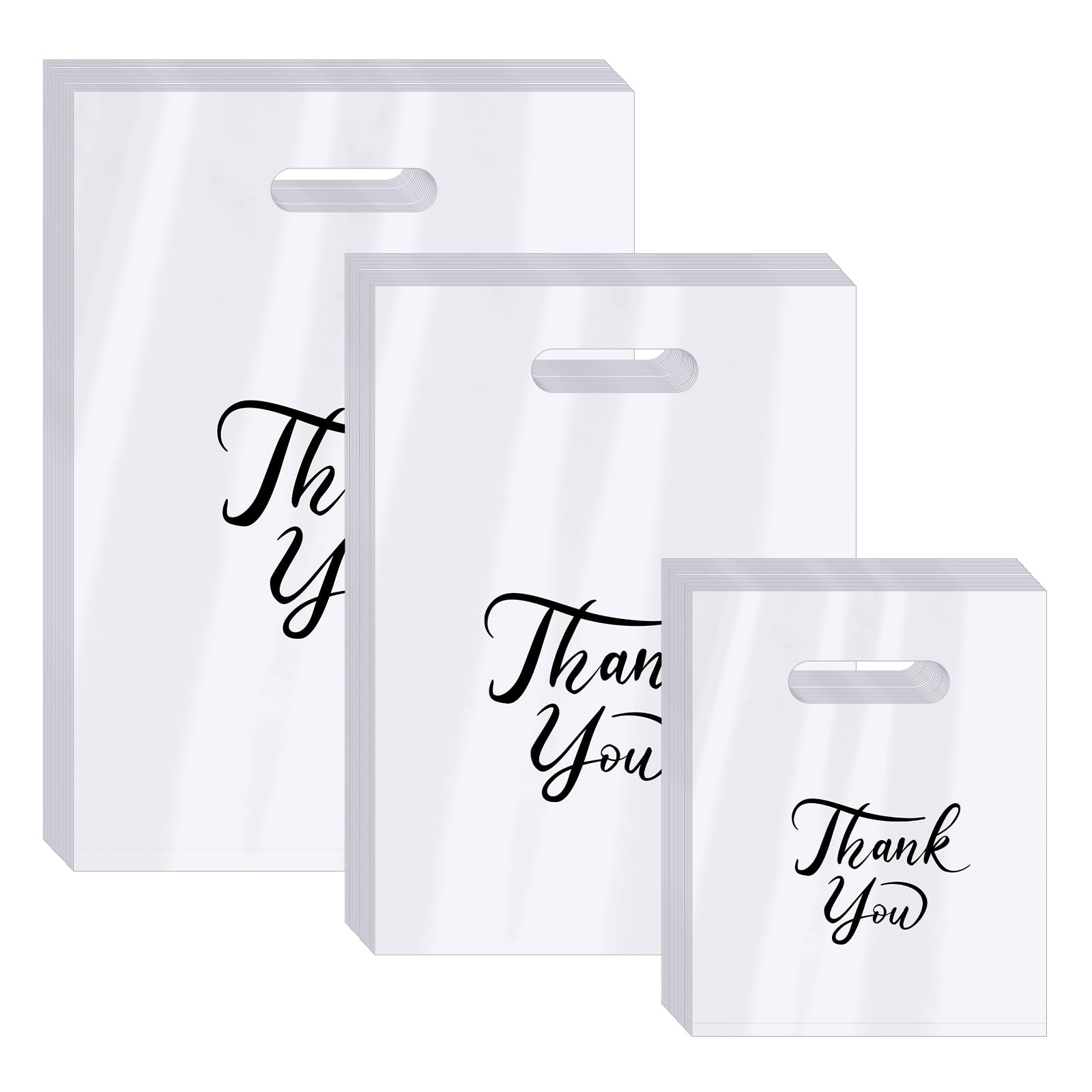Photo 1 of 300 Pcs Thank You Merchandise Bags, 3 Size Shopping Bags for Business Small with Handles, Plastic Gift Bags Retail Bags, Bulk Merchandise Bags for Wedding Party Stores Packaging Wholesale Goodie Bags