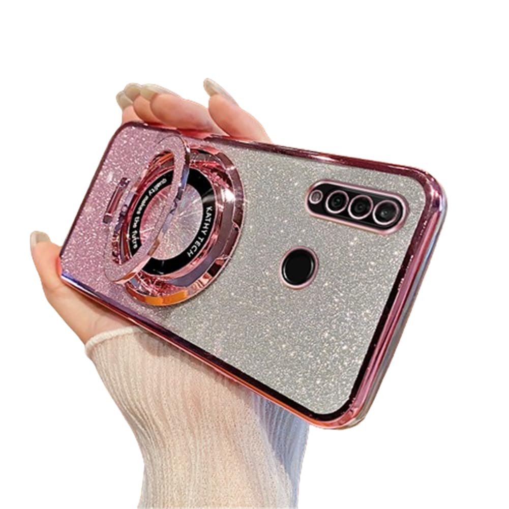 SIYOPINPFY Case for Huawei Y7 2019 Case Glitter Sparkly Diamond Luxury Plating Silicon TPU Soft Cover Camera Protector with Magnetic Ring Stand Holder Phone Case for Huawei Y7 2019, Shiny Rose Gold