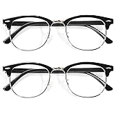 OPTOFENDY Reading Glasses for Women Men, Half Frame Retro Semi Rimless Blue Light Blocking Computer Readers, Clear Lens