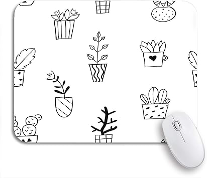 Amazon Ecomaomi 可愛いマウスパッド 植木鉢スケッチ落書き植物植物学黒と白滑り止めゴムバッキングコンピュータマウスパッドノートブックマウスマット Ecomaomi マウスパッド 通販