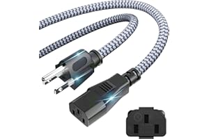 Power Cord, 3.3FT/1M 3 Prong AC Power Cable-Nylon Braided Replacement 3 Pin Power Cord for Computer, Monitor, Printer, PC, TV