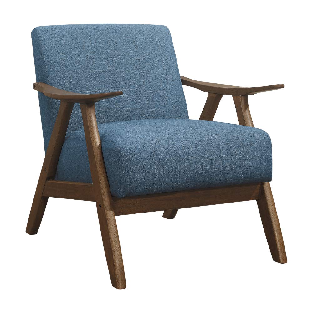 Photo 1 of **MISSING HARDWARE. SCRAPES**Lexicon Mid Century Modern Accent Chair with Solid Wood Frame in Walnut Finish, Upholstered Living Room Lounge Arm Chair, Thick and Comfy Innerspring Seat Cushion, Linen-Look Fabric, Blue