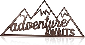 Jetec Adventure Awaits Sign Rustic Adventure Sign Wall Decor Farmhouse Wooden Awaits Decoration Hollow-Out Wood Decor for Child Kid's Room Home, 16 x 7 x 0.2 Inch