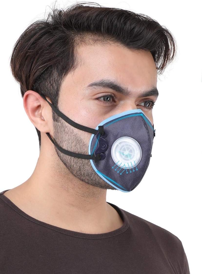 Grin Health N99 AirSaftyHEPA Filtration & Breathing Valve, Reusable Washable Durable N99 GHAirPlus, Blue Universal-Fit