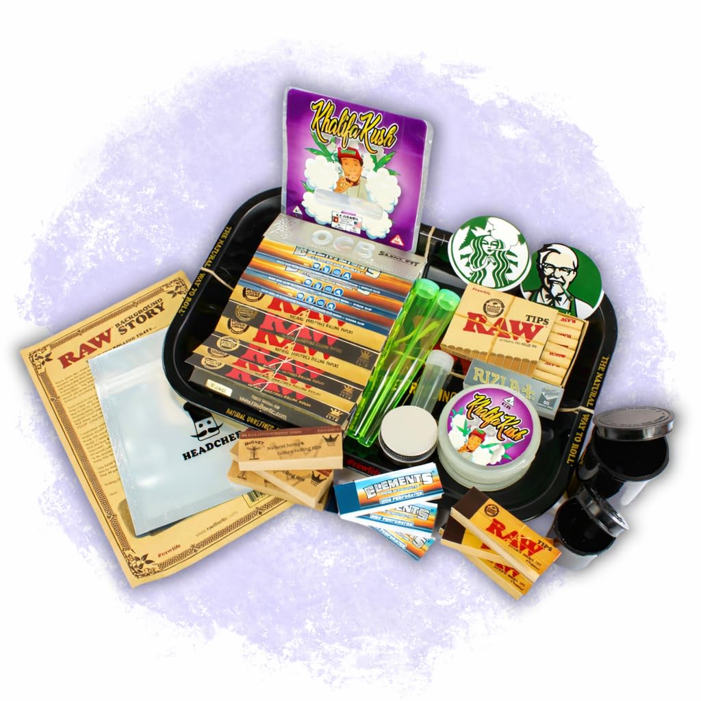 BIGSMOKESUPPLIES - Khalifa K Small Cigarette Tray Set - RAW Black Tray Gift Set (RAWTHENTIC ELEMENTS OCB RIZLA)