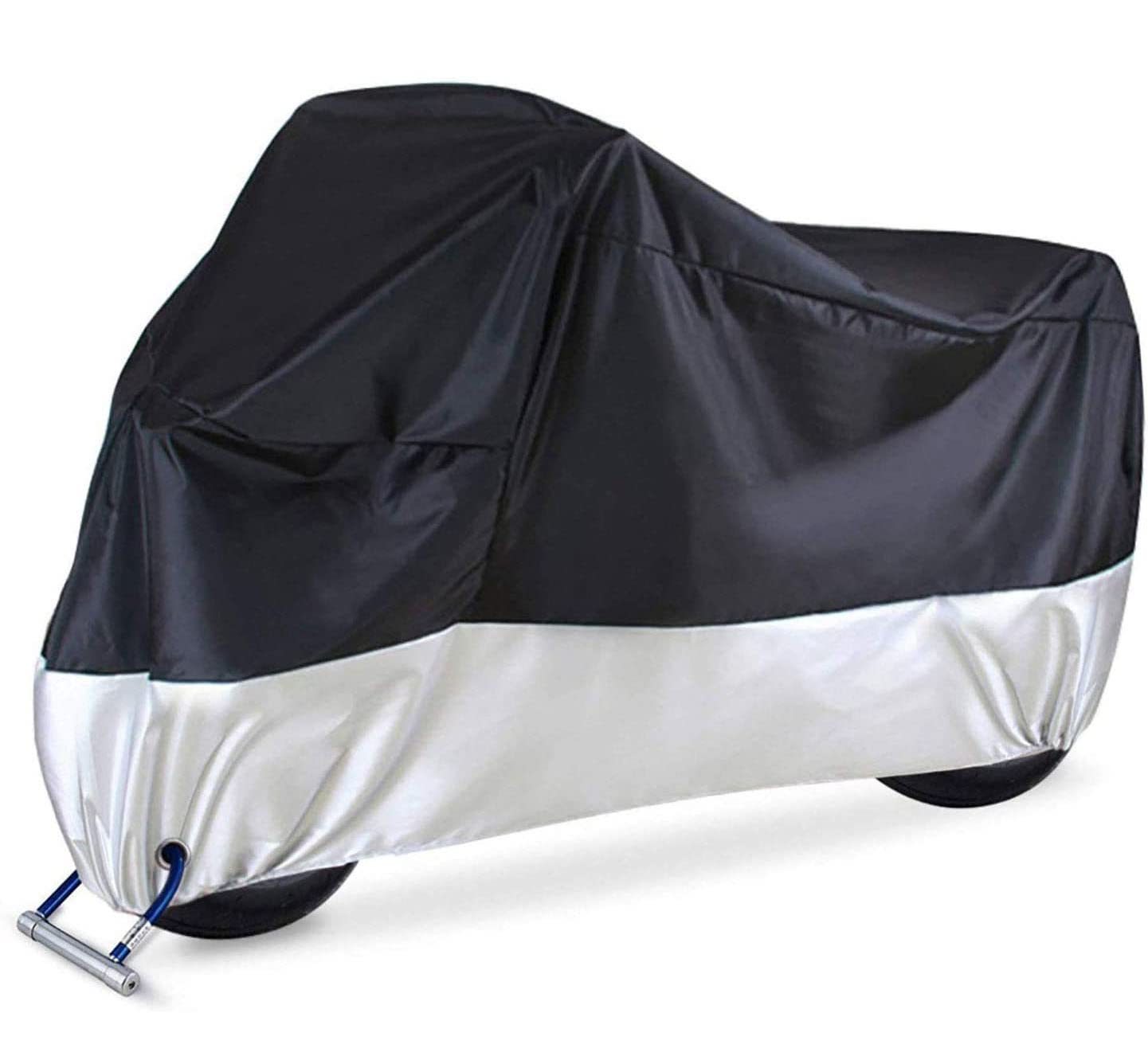 KOKOMALL Motorbike Cover Motorcycle Waterproof Outdoor Heavy Duty 210D Fabric Moto Protection Black Silver Size XXL 245x105x125