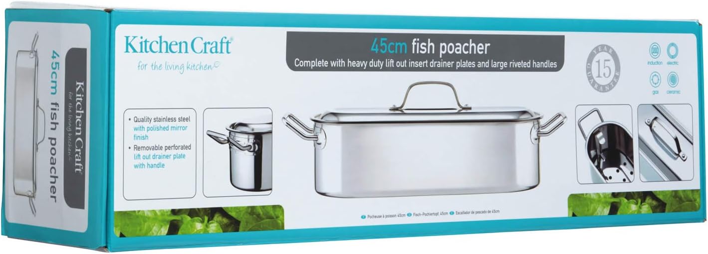 KitchenCraft Induction-Safe Stainless Steel Fish Kettle, 45.5 x 15.5 x 1 cm (18" x 6" x 4"), Silver - Image 3