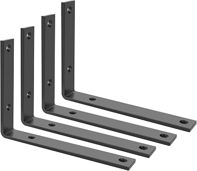 SAYAYO Black Shelf Brackets Heavy Duty 5mm 200x150mm 4 Pack