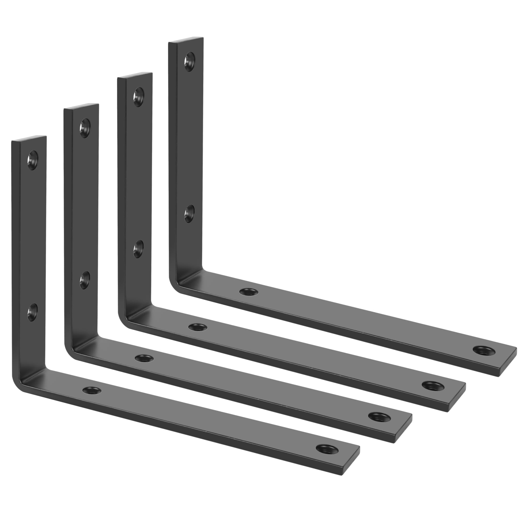 SAYAYO Black Shelf Brackets Heavy Duty 5MM Thick, Metal Angle Brackets L Shape for Shelves, Wooden Shelf Bracket & Supports Wall Hanging Corner Brace, 200mm*150mm, 4 Pack, EJZX23108B-4P
