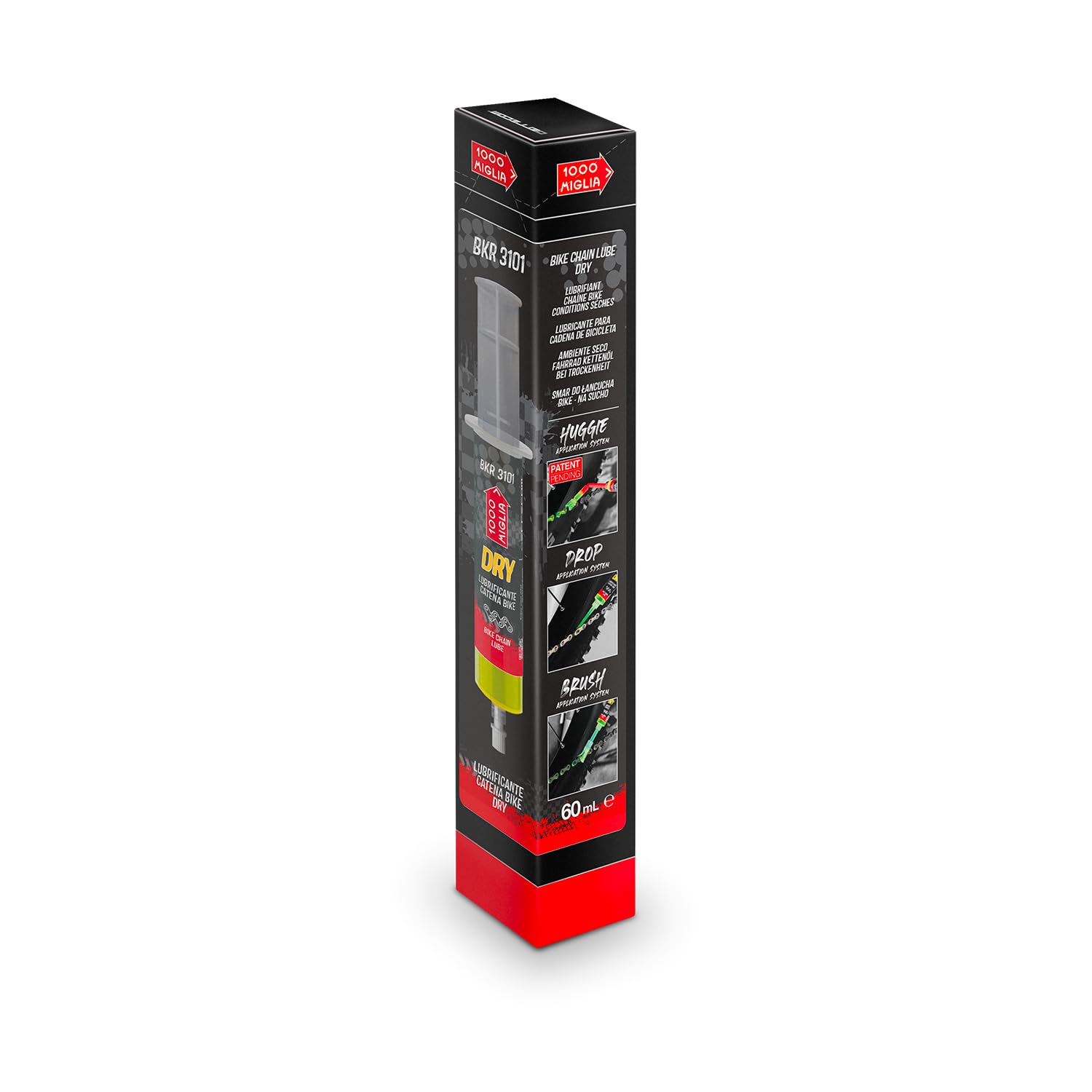 1000 Miglia BKR 3101 DRY Lube Bike Chain for Dry and Dusty Weather Conditions - 60 ml, Cartridge with Drop and Huggie Application Systems, fluorescent and scented formula