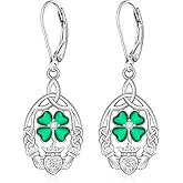 Shamrock St Patricks Day Earrings for Women Celtic Knot Irish Four Leaf Clover Earrings Sterling Silver Leverback Drop Green Dangle Valentines Day Gift