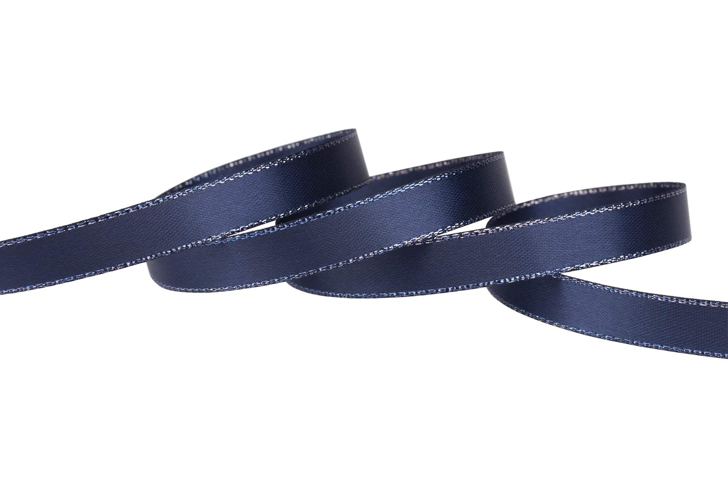 Ribbonitlux 9mm Width Double Face Satin Ribbon with Silver Edge 22 Meters (370-Navy), Set for Gift Wrapping, Party Decor, Wedding and Craft