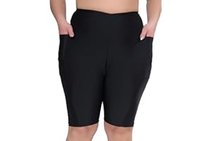 JOYBIK Women's 7" Plus Size Cross High Waisted Board Shorts with Side Pockets Boyshorts Swimsuit Bottoms