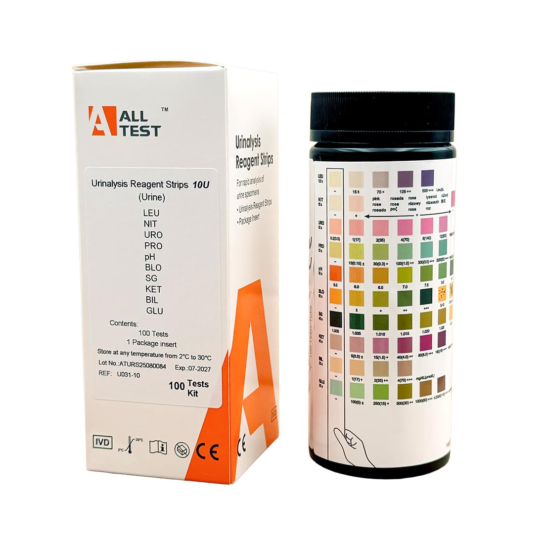 Cystitis Test Urine Infection Testing Strips by ALLTEST 10 Parameter Urine Dip Test (100 Test Strip Pack) for Blood, Protein, Blood and White Cells