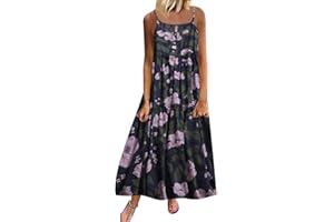 Aniywn Women Vintage Floral Print Maxi Dress Bohemian Spaghetti Straps Plus Size Dress Sleeveless Dresses