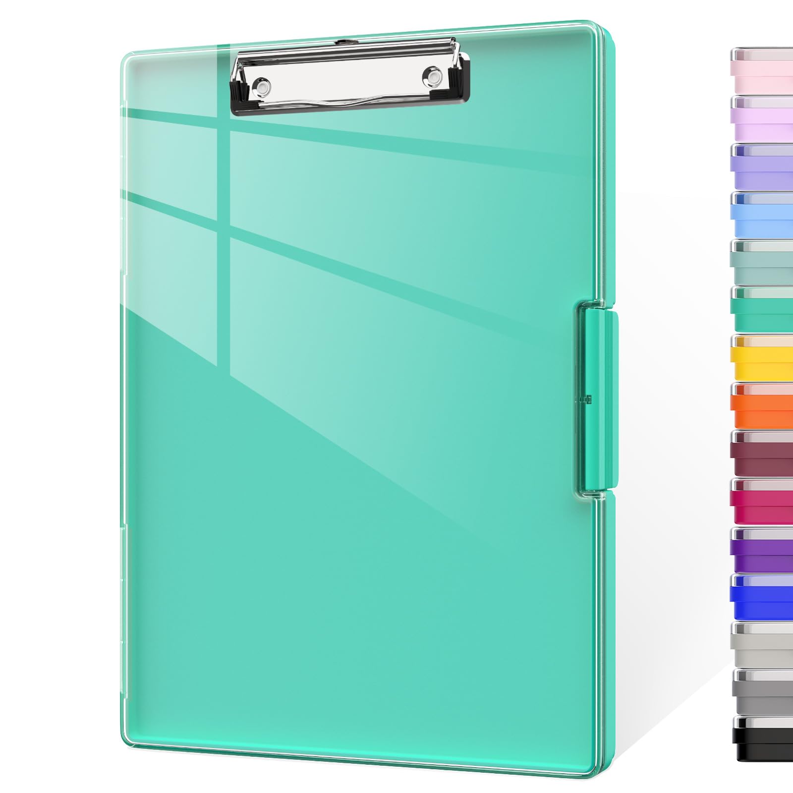 Piasoenc Clipboard with Storage, 8.5 x 11 Clip Boards with 2 Storage Case and A4 Paper Folder, Clear Dry Erase Top Panel, Heavy Duty Plastic, Folio & Side-Opening, for Nurses, Teachers, Lawers,Green