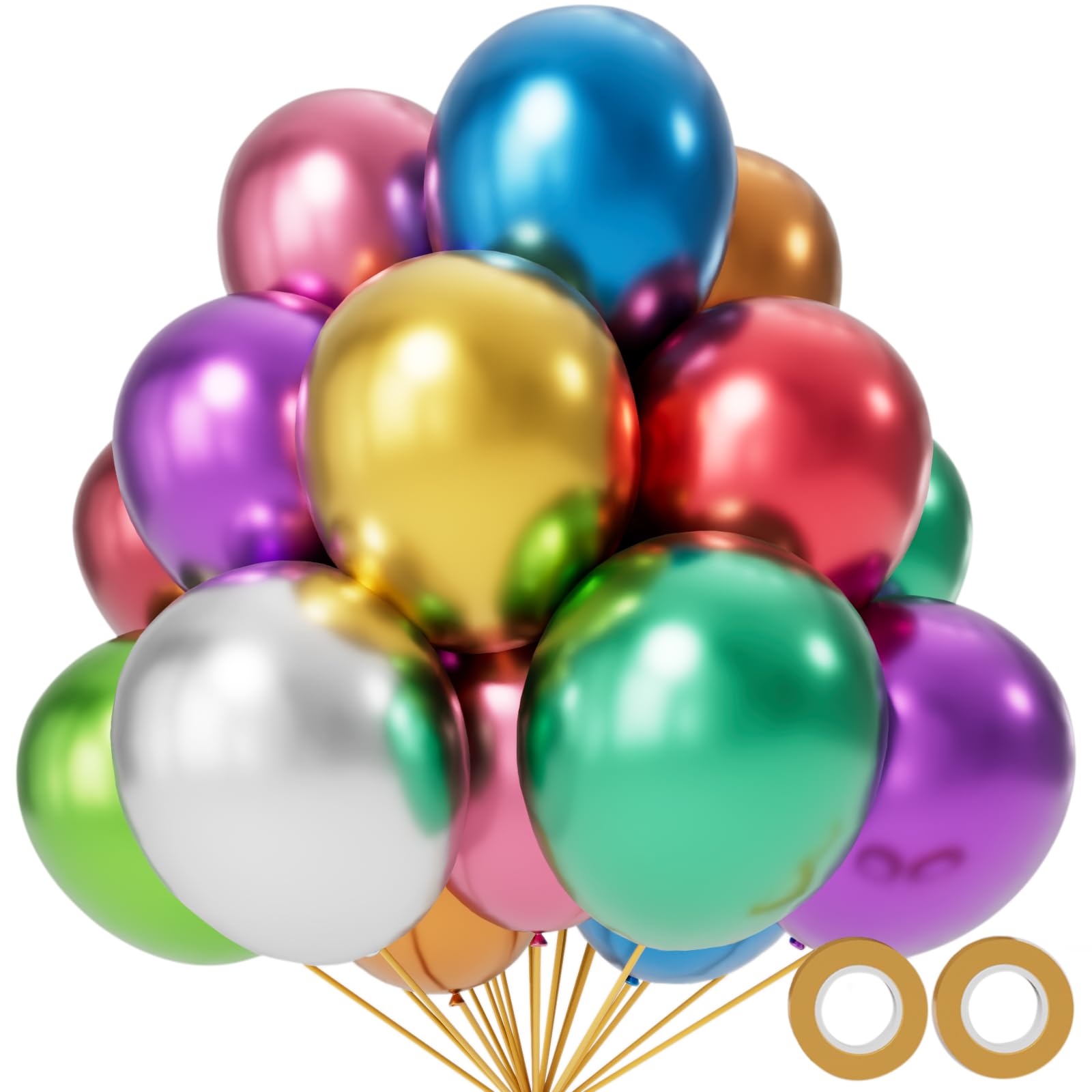 Photo 1 of 110pcs Metallic Multi Balloons, Metallic Color Latex Balloons 12 inch, Multi Balloon for Birthday Party Baby Shower Wedding(with 2 Ribbons).