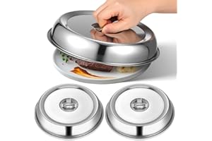 iplusmile 3pcs Stainless Steel Round Food Lids Restaurant Food Dome Covers for Dinner Plates Home Steak (26 cm /10.2 inch)