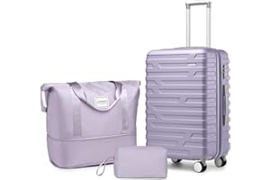 LARVENDER Luggage Sets 3 Piece, Hardside 20 Inch Carry on Luggage Airline Approved Suitcase Set with Spinner Wheels TSA Lock, Lightweight Rolling Suitcase for Men and Women, Lavender
