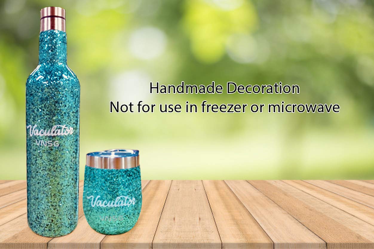 VNSG Vaculator Tumbler and Bottle┃Handmade Decoration with Glitters and Epoxy Coating┃12oz Vacuum Insulated Cup With Lid┃Travel Wine Tumblers┃Stemless Wine Glasses┃25oz Bottles (Green Tumbler)