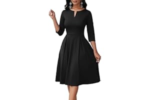 Nmoder Midi Dresses for Women - Semi Formal Fit and Flare 3/4 Sleeve V Neck A-Line Cocktail Church Work Dress with Pockets