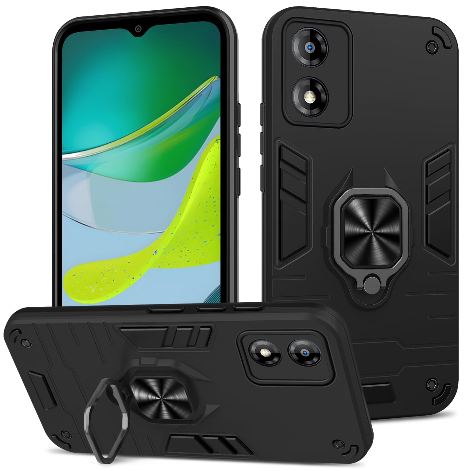 Btstring Case for Motorola Moto E13 4G, Shockproof Phone Case, Heavy Duty Personalised Case with Stand, Case Cover Support Magnetic Car Holder- black