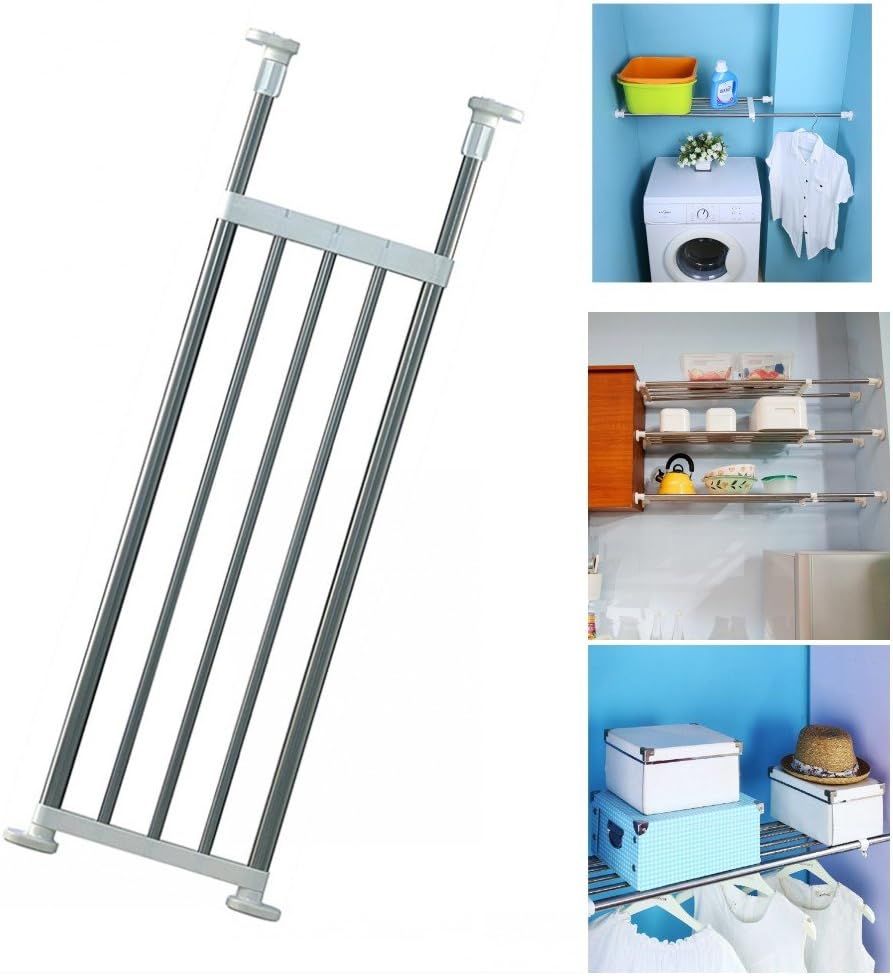BAOYOUNI Extendable Cupboard Shelf Adjustable Wardrobe Rail Clothes Hanging Poles Tenison Rods Closet Wall Divider Metal Storage Rack Organizer for Bathroom Kitchen Garage - Image 3