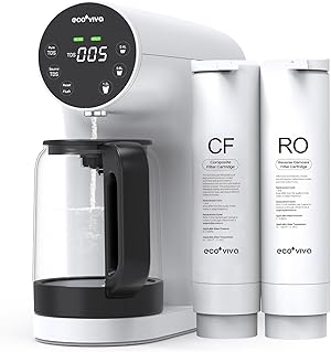 Ecoviva Auftisch Osmoseanlage, Trinkwasser Umkehrosmoseanlage mit 5-stufige Filtration, Echtzeit-TDS-Monitor, 3:1 Rein zu Abfluss, Mobil Umkehrosmose Wasserfilter Null-Installation WP-RO-200G Weiß