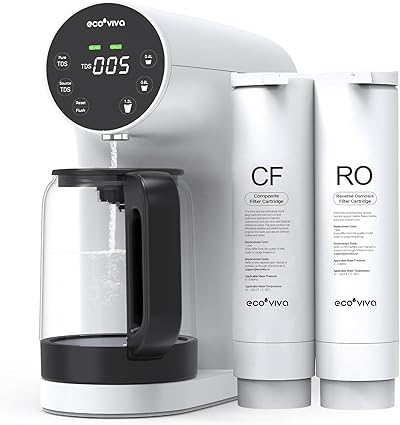 Ecoviva Auftisch Osmoseanlage, Trinkwasser Umkehrosmoseanlage mit 5-stufige Filtration, Echtzeit-TDS-Monitor, 3:1 Rein zu Abfluss, Mobil Umkehrosmose Wasserfilter Null-Installation WP-RO-200G Weiß