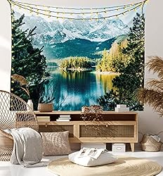Ambesonne Landscape Tapestry, Mountain Lake in