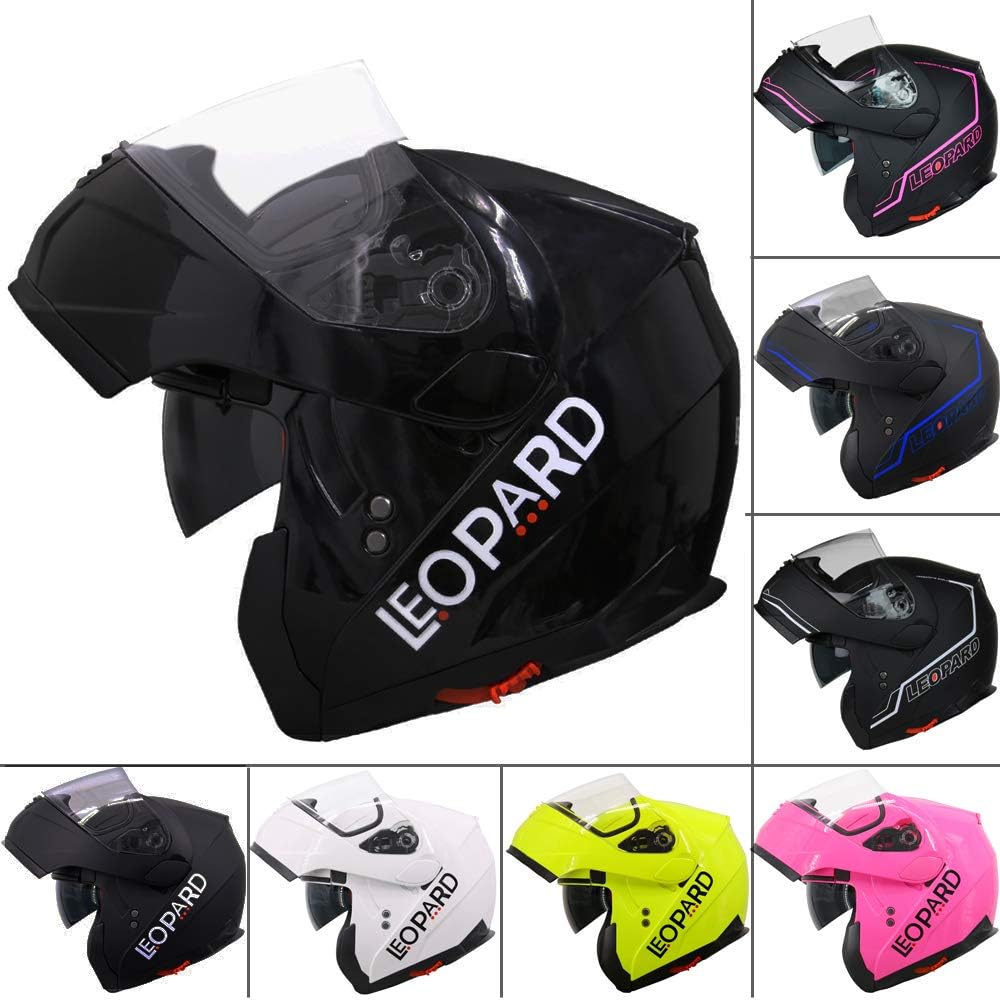 Leopard LEO-838 Double Visor Modular Flip up front Motorcycle Motorbike Helmet ECE 2205 Approved - Black XL (61-62cm)