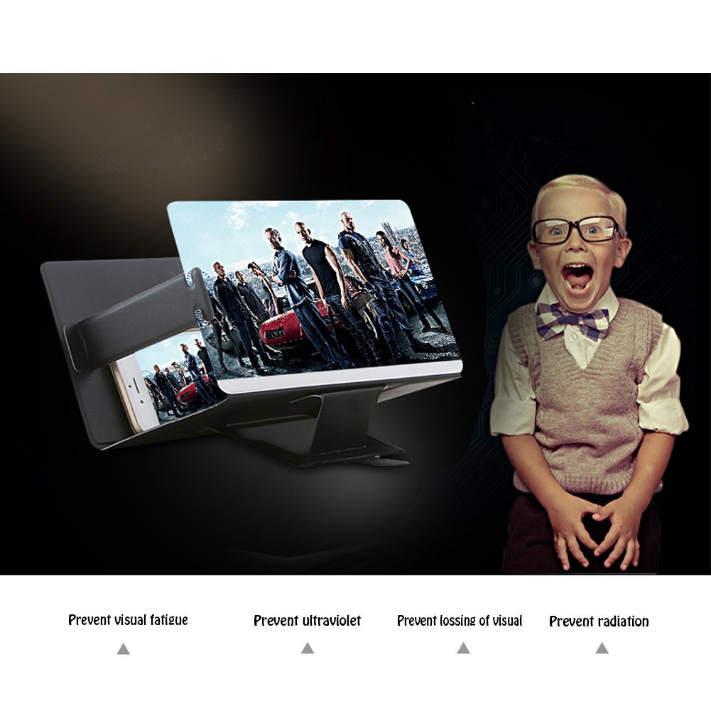 Canyoze Screen Magnifier 3d Smart Mobile Phone Movies Amplifier with Pu Leather Foldable Holder Stand for Any Smartphone iPhone 4 5 6 7 7s Plus, Samsung Galaxy Note 6 5 4 3 Edge All Smart Phones