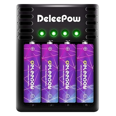 Batteries rechargeables au lithium / li-ion AA de deepow, 1,5 V 3200 mWh Batteries rechargeables AA de 1500 cycles, 4-Pack, avec charge micro USB 4 baies, fonction de sécurité automatique à charge rapide