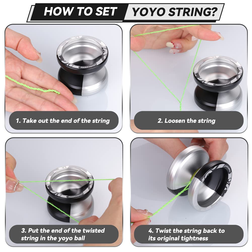 MAGICYOYO V3 Professional Responsive Yoyo, Metal Alloy Yoyo for Beginner Adults, Dual Purpose Yoyo with 12 Yoyo Strings + KK Bearing + Bearing Removal Tool + Axle + Storage Bag (Black-and-Silver)