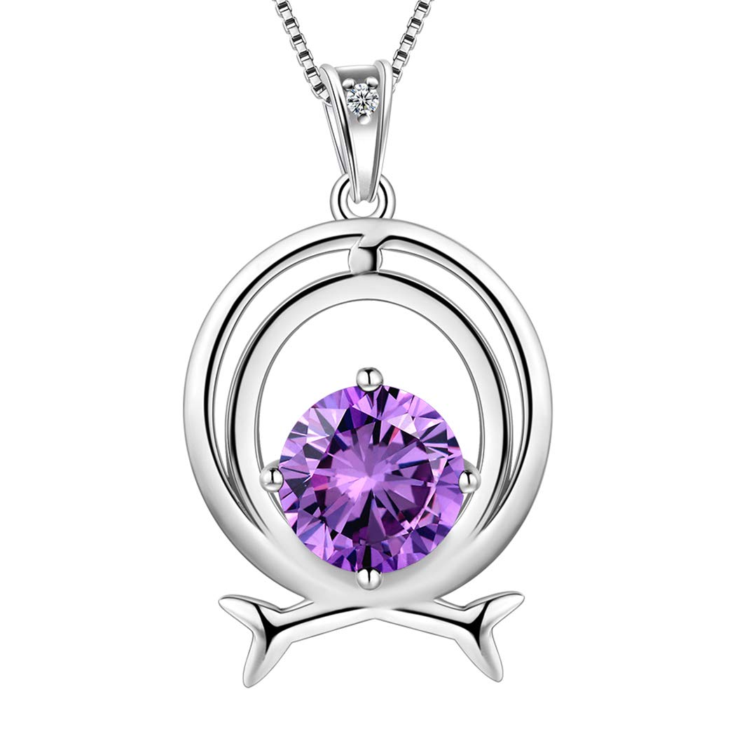 Aurora Tears Pisces Necklace 925 Sterling Sliver 12 Zodiac Pendant Constellation February Birthstone Necklace CZ Horoscope Jewellery Gift for Women and Girls DP0134Y — image 1