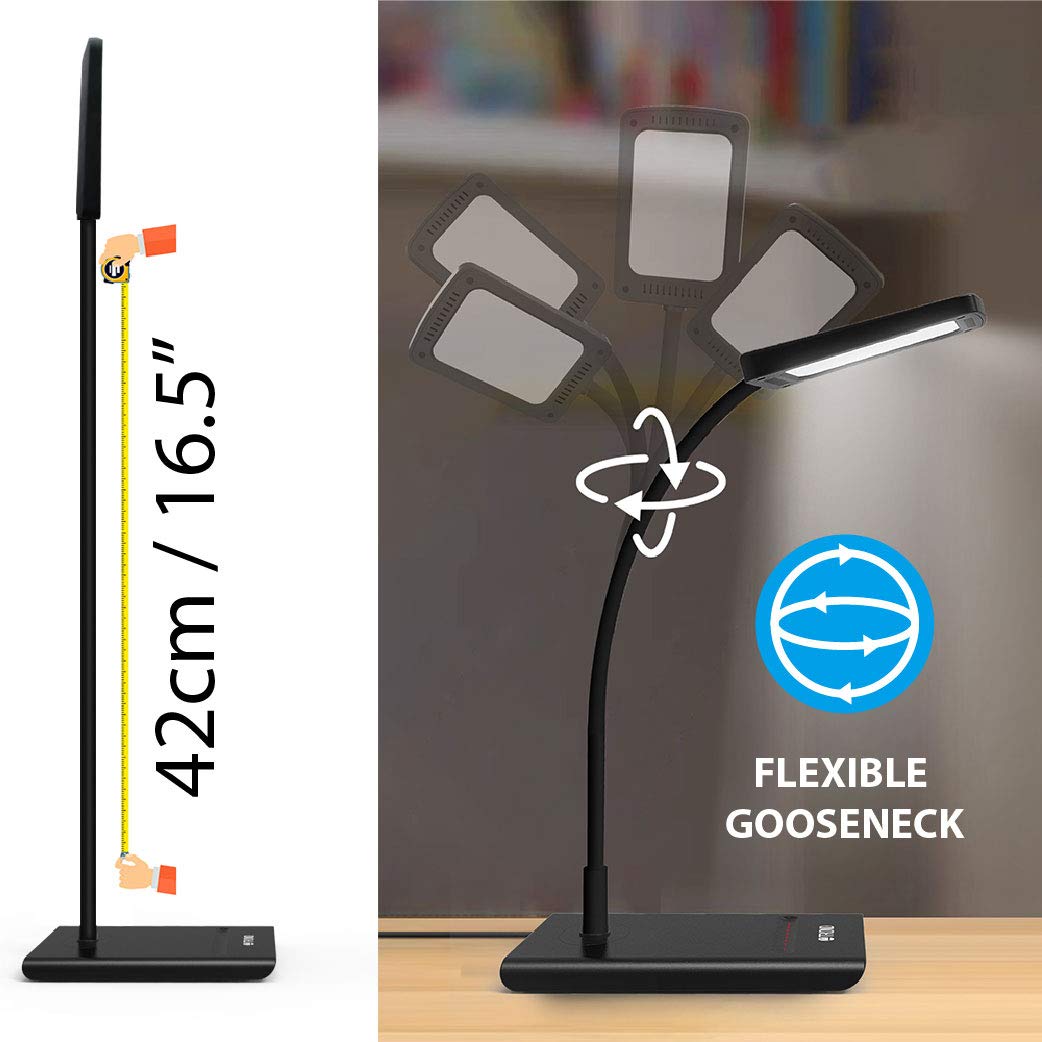 TROND Eye-Care LED Desk Lamp Dimmable, Flexible Gooseneck, 3 Color Temperatures, Non-Glaring for Bedside, Nightstand, Side Table, Office, Reading & Task Lighting - - 