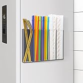 Acrylic Magnetic Straw Holder, Cabinet Straw Organizer with Double Sided Adhesive Tape, Tall Reusable Straw Storage Container, Drinking Straws Dispenser for Fridge, Cupboard Door, Kitchen (Clear)