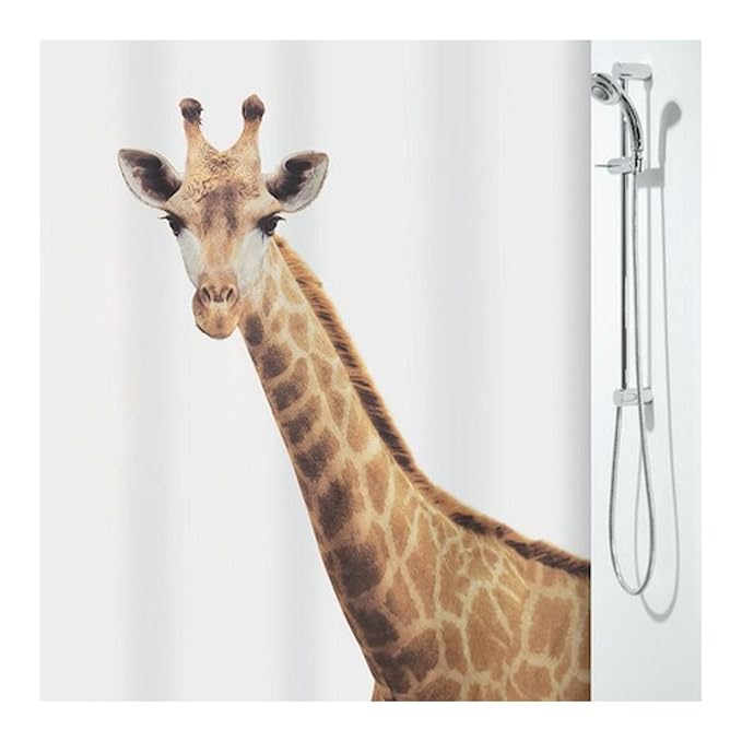 Spirella Anti-Schimmel Duschvorhang Giraffe Savana Anti-Bakteriell, waschbar, wasserdicht Polyester 180x200cm