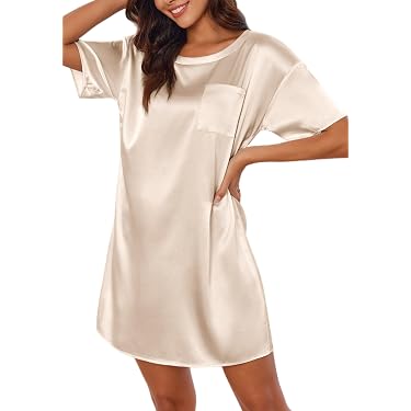 ladies night dress on amazon Lovasy Women's Satin Nightgown Sexy Lingerie Sleepwear Silk Slip Dress V Neck Negligee Nightie Bridal Babydoll Short Nightwear Black,Small at Amazon Women's Clothing store