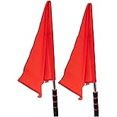 2-Pack Referee Flag with Stainless Steel Shaft，Red Penalty Signal Flag for Soccer & Volleyball Line Judges. Features a Lightweight Design with Comfortable Sponge Grip for Football and Track Field Officiating.