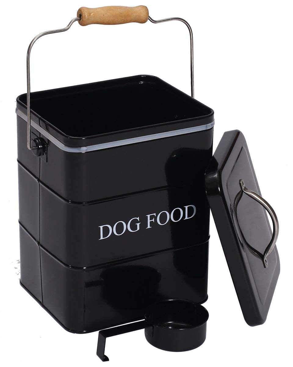 Morezi Dog food storage container for dry food lid scoop included white metal dog biscuit container in kitchen countertop, shelf, decoration home - Dog Food - Black
