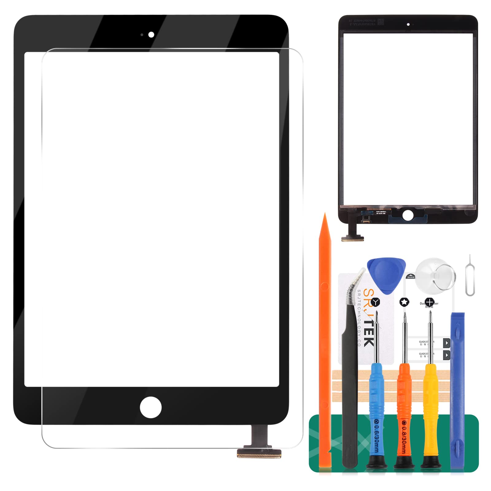 Photo 1 of Touch Screen Digitizer for iPad Mini 1 2 A1432 A1454 A1455 A1489 A1490 Replacement Screen Parts, with IC Chip,Home Button,Cameral Holder,Black