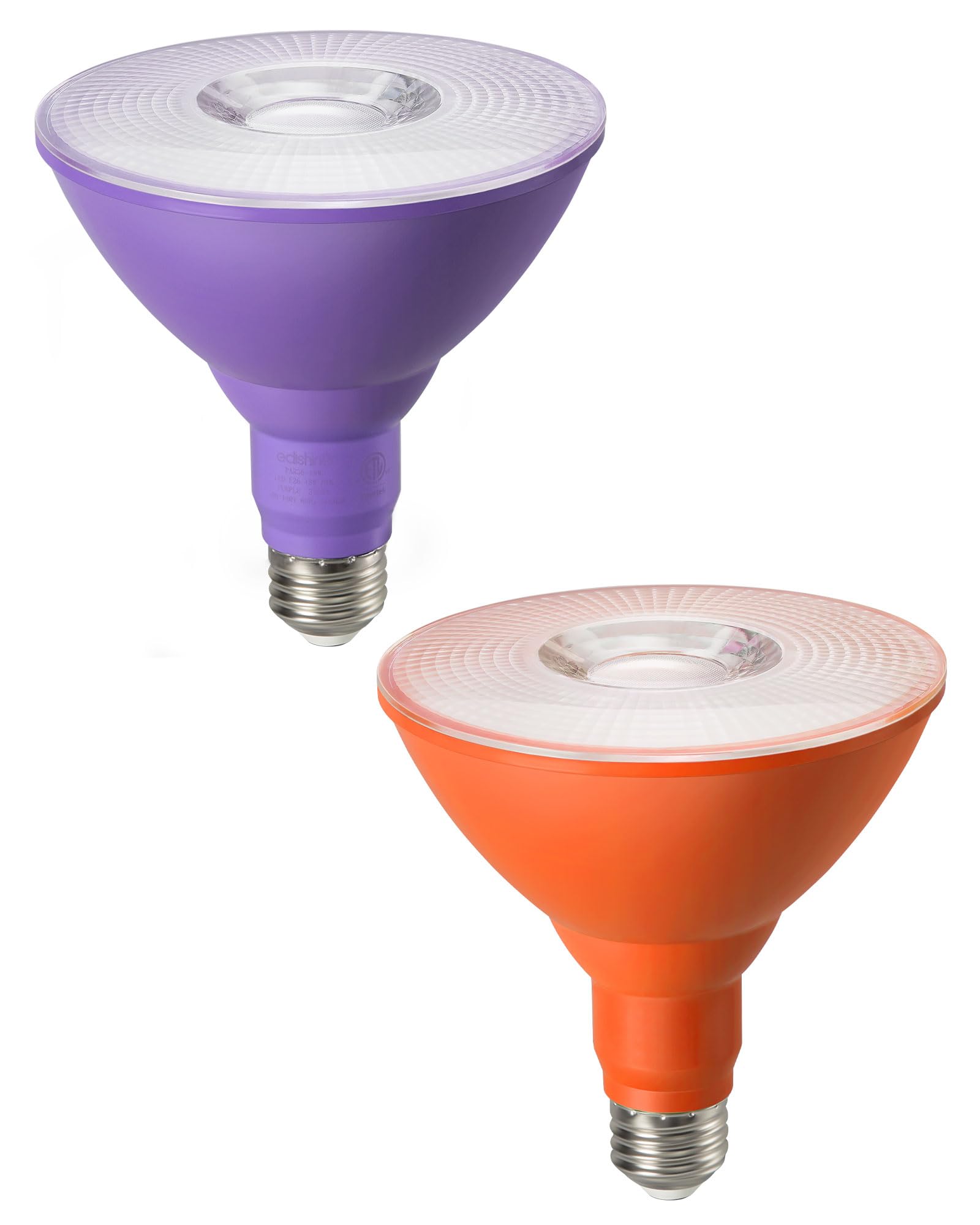 Photo 1 of EDISHINE Halloween PAR38 Purple & Orange LED Flood Light Bulbs Outdoor, Dimmable Purple Orange LED Light Bulb, 18W(120W Equivalent), Light Bulb for Halloween Decorations, E26 Base, ETL Listed, 2 Pack