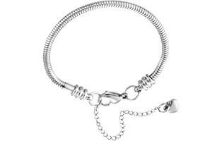 KunBead Heart Lobster Clasp Snake Chain Charm Adjustable Bracelets Compatible with Pandora Charms for Jewelry Making
