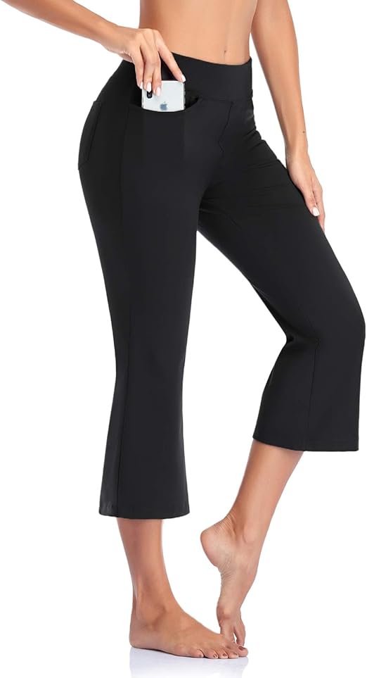SEVEGO Women's Bootcut Capris Yoga Pants with Pockets Soft Workout