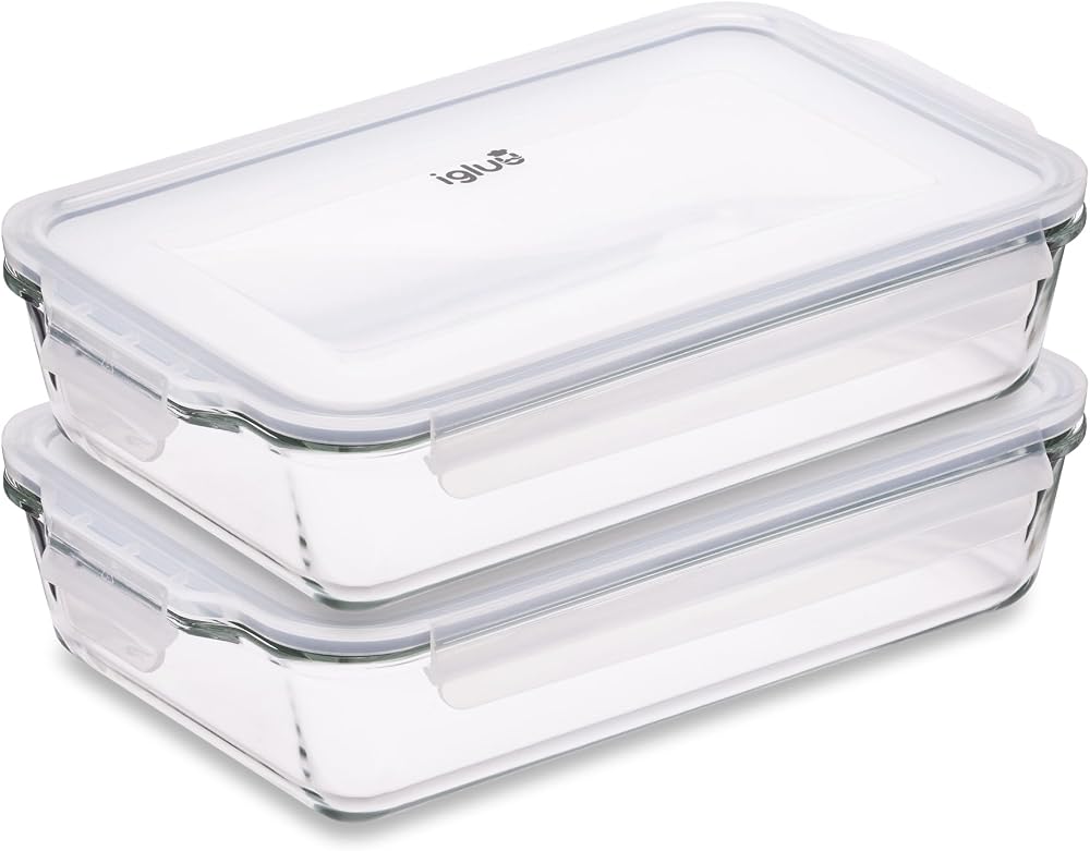 Igluu Meal Prep Glass Lasagne Dishes with Lids Set of 2 2.2L Borosilicate